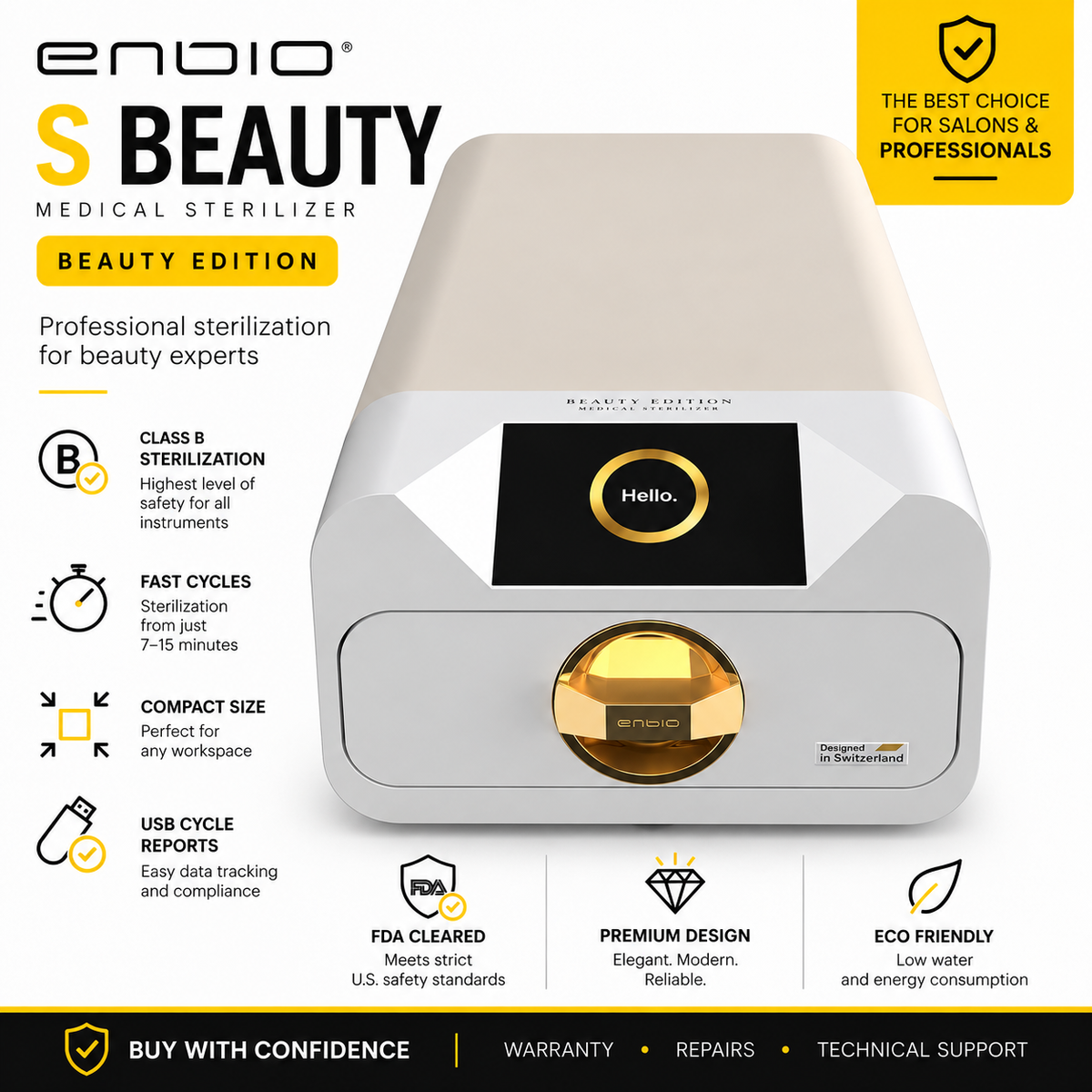ENBIO S Beauty Edition Class B Steam Sterilizer for Nail Salons & Beauty Professionals