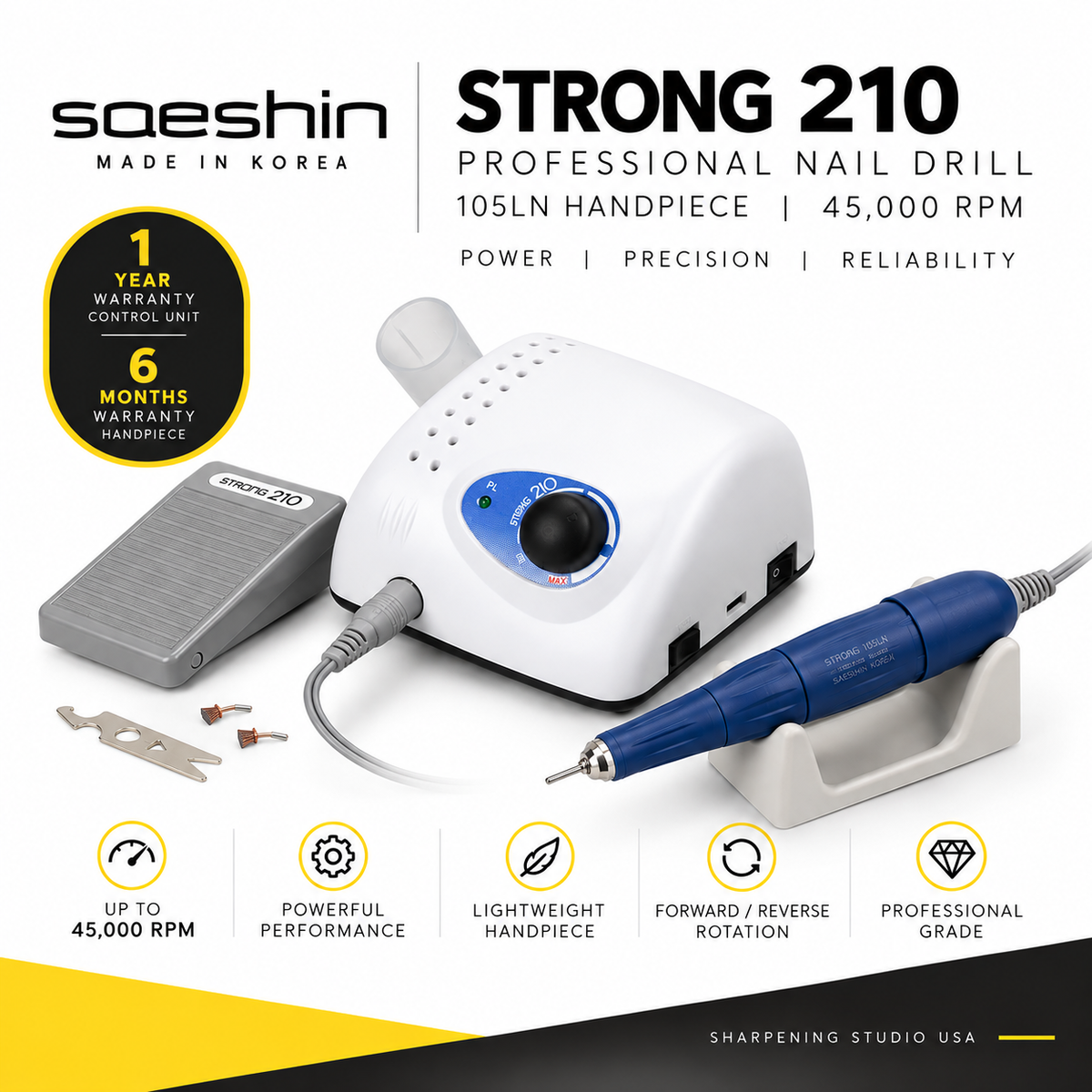 Saeshin Strong 210 / 105LN Blue 45K RPM Nail Drill