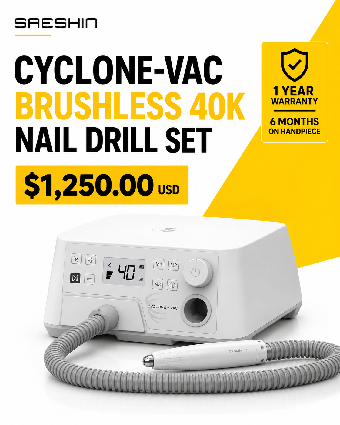 SAEYANG CYCLONE-VAC 40K Nail Drill with Vacuum